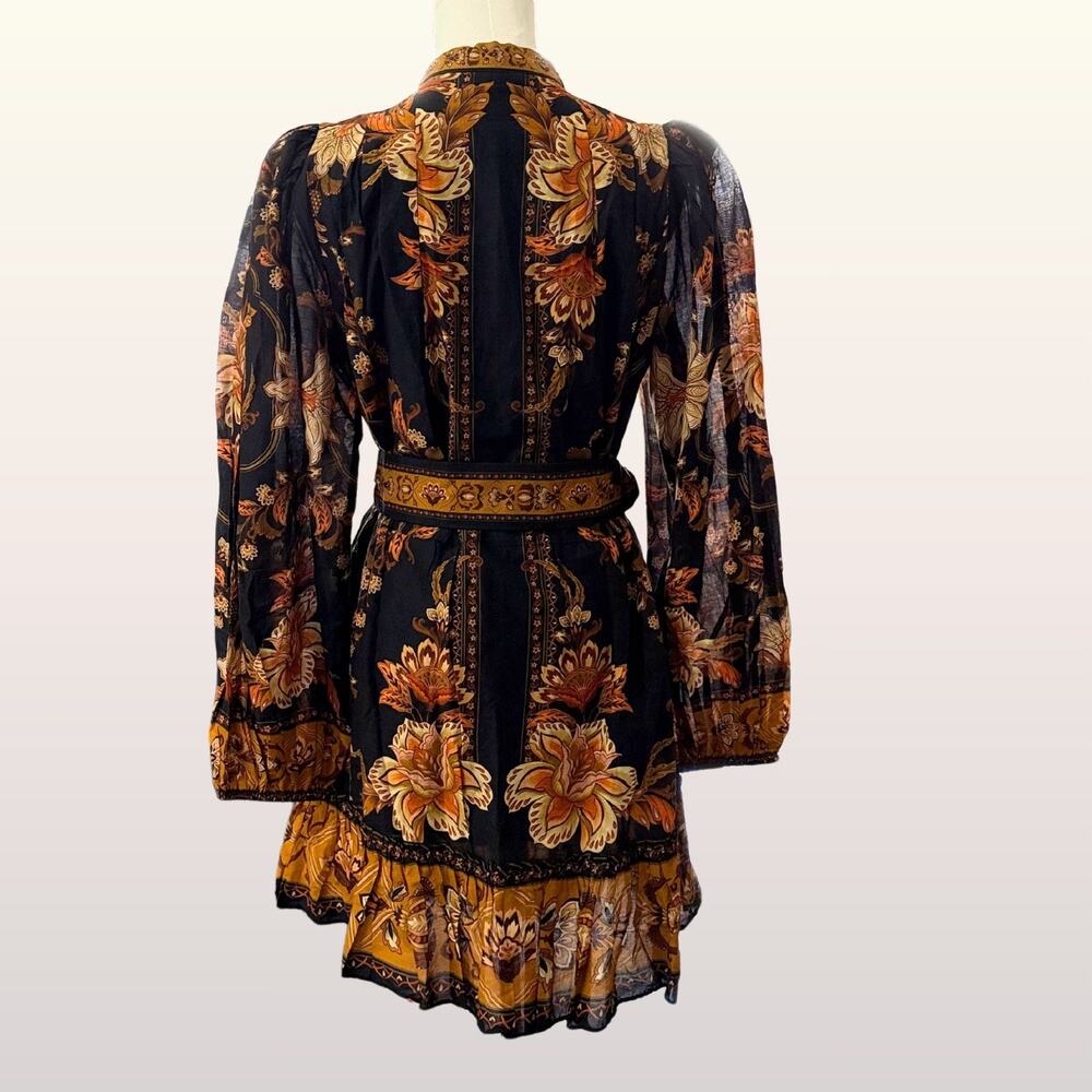 NWT Farm Rio Majestic Garden Black Mini Dress Size M Floral Boho Belted Ruffle - Picture 4 of 11